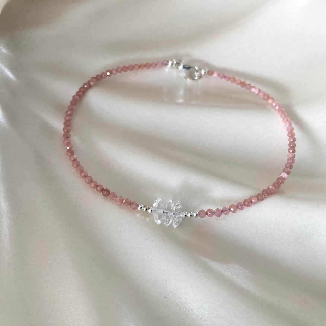 Rhodonite & Herkimer Diamond Anklet