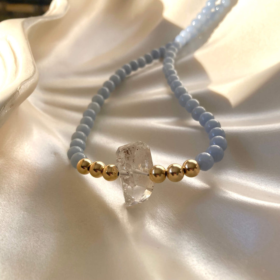 Golden Herkimer & Angelite Statement Necklace