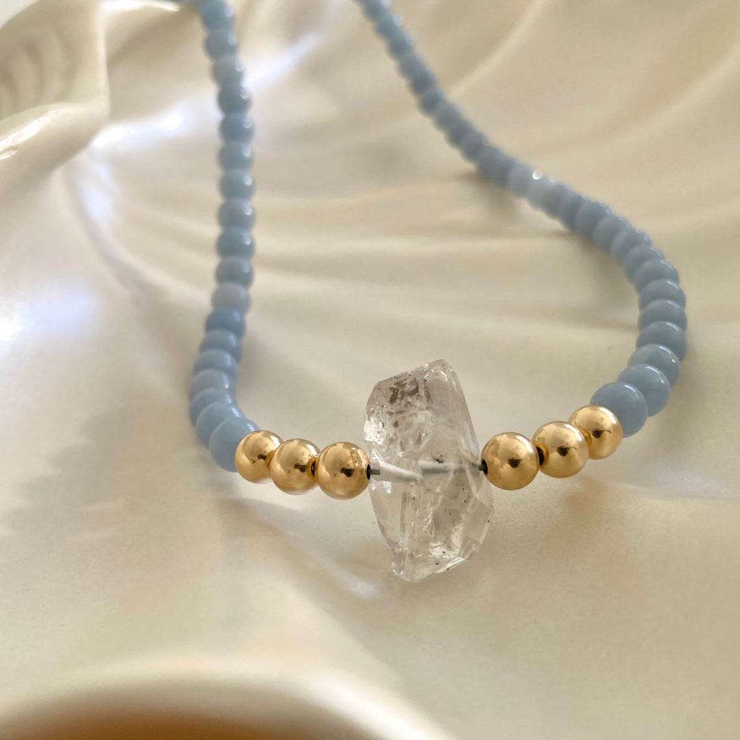 Golden Herkimer & Angelite Statement Necklace