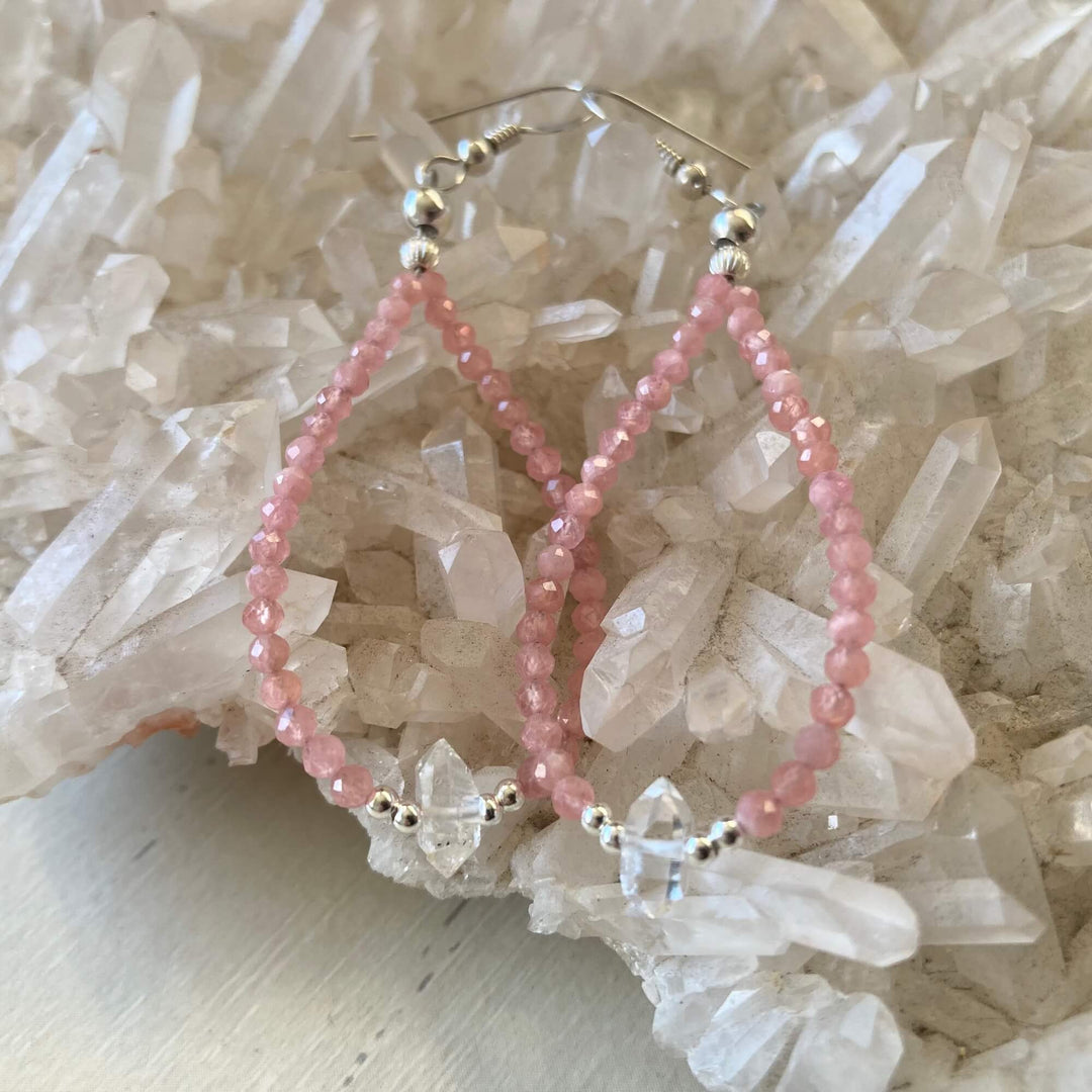 Rhodonite & Herkimer Diamond Earrings