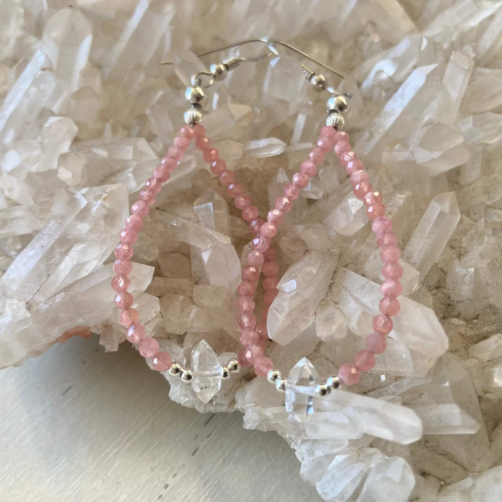 Rhodonite & Herkimer Diamond Earrings