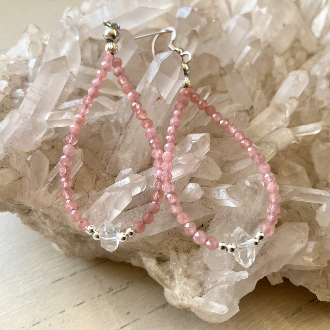 Rhodonite & Herkimer Diamond Earrings