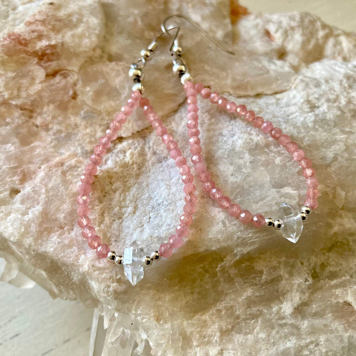 Rhodonite & Herkimer Diamond Earrings