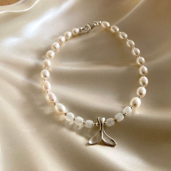 One Of A Kind Whale Song Moonstone & Pearl Anklet