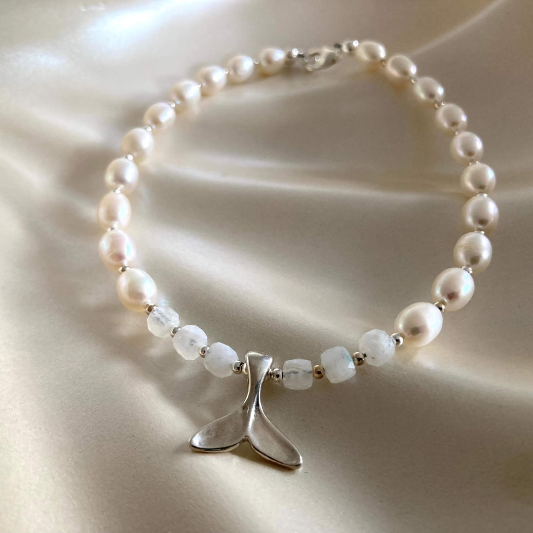 One Of A Kind Whale Song Moonstone & Pearl Anklet