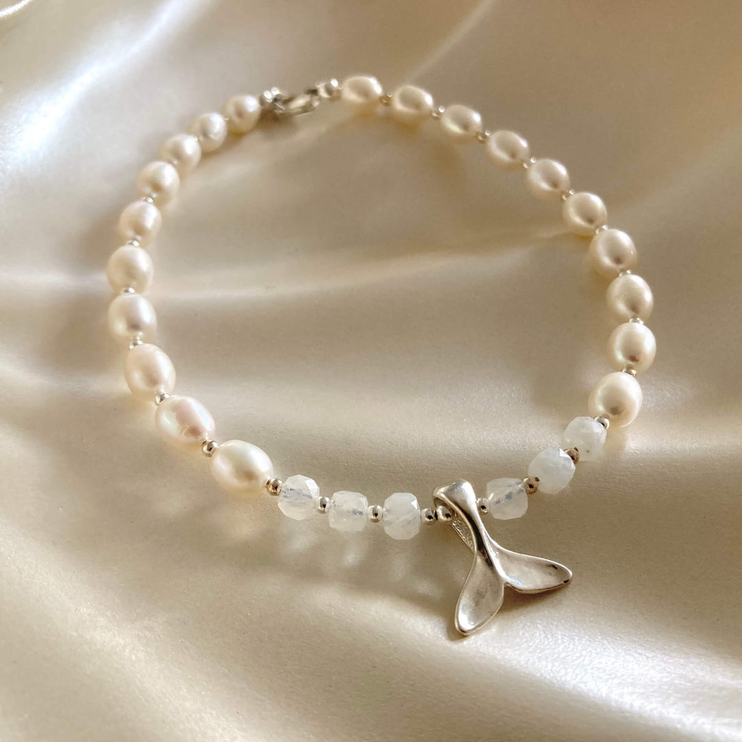 One Of A Kind Whale Song Moonstone & Pearl Anklet