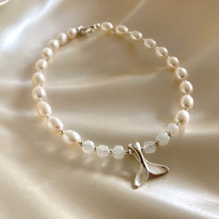One Of A Kind Whale Song Moonstone & Pearl Anklet