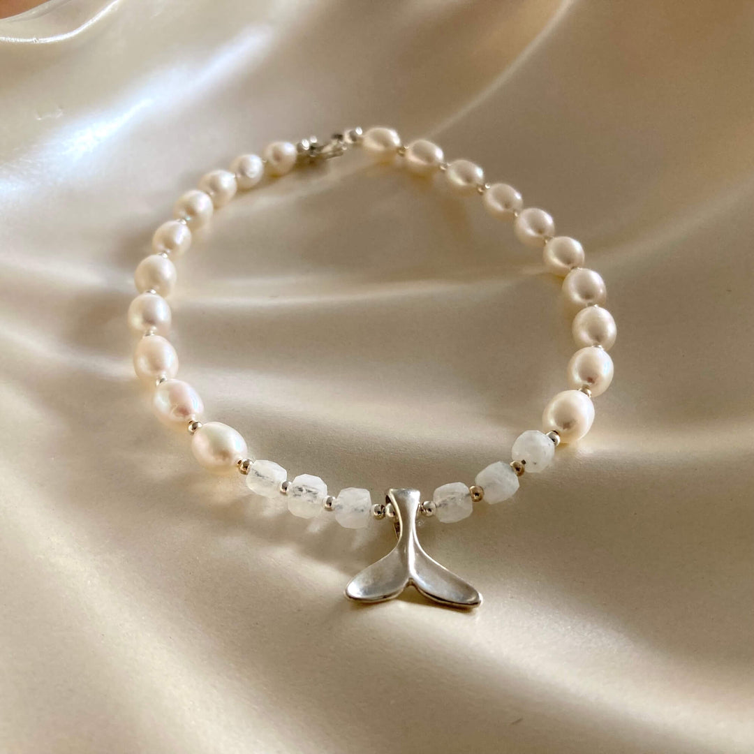 One Of A Kind Whale Song Moonstone & Pearl Anklet