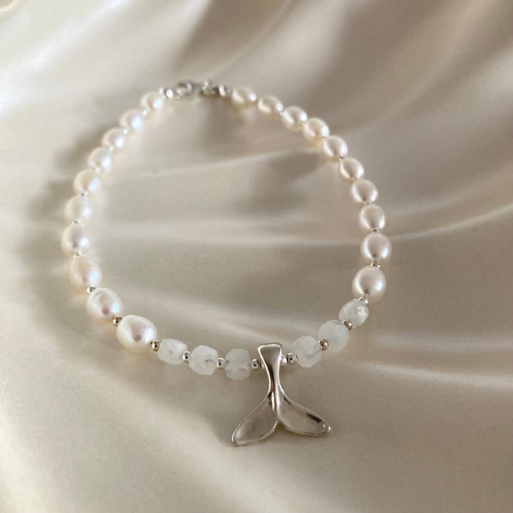 One Of A Kind Whale Song Moonstone & Pearl Anklet