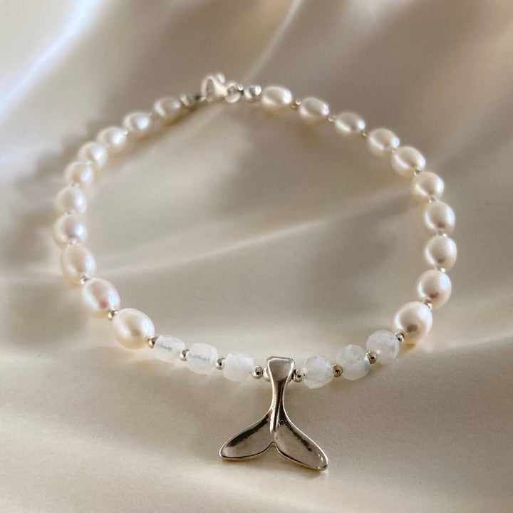 One Of A Kind Whale Song Moonstone & Pearl Anklet