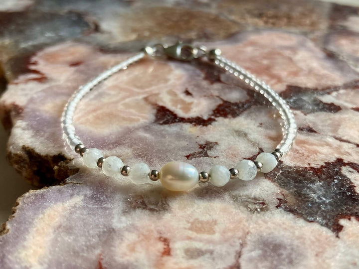 June birthstone moonstone and pearl bracelet