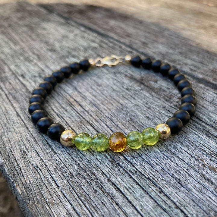 Amber, Peridot & Black Onyx - Gold Men's Bracelet