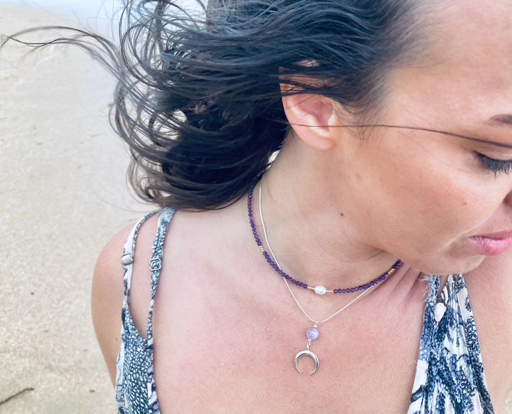 La Luna Love Kunzite Crescent Moon Pendant Necklace