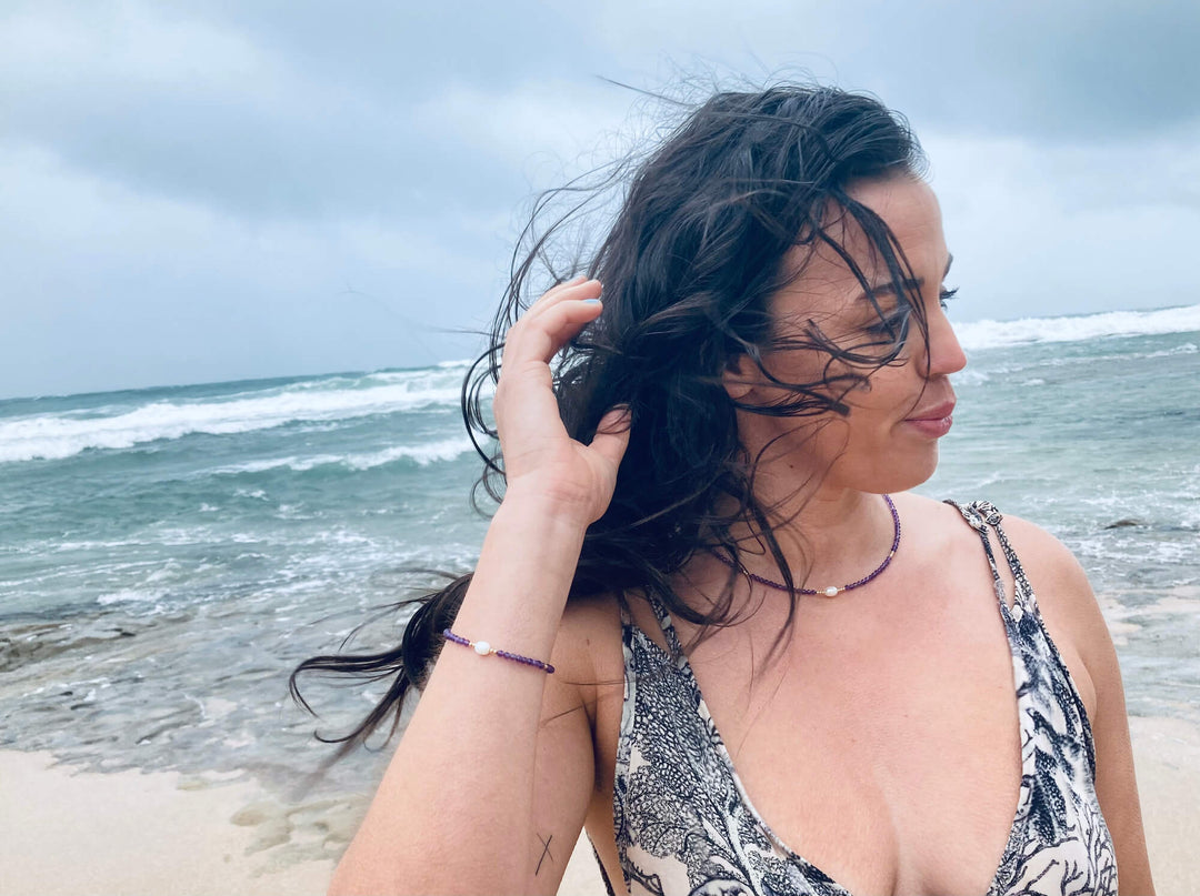 Amethyst, Pearl & Gold Bracelet