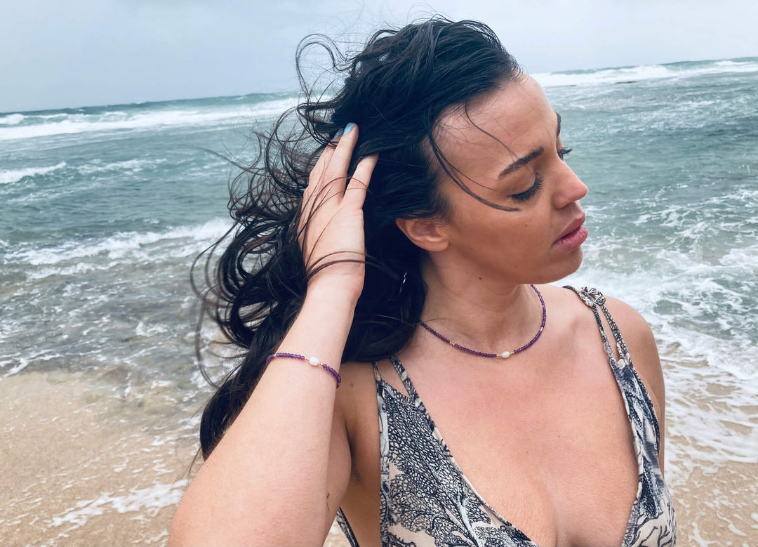 Amethyst, Pearl & Gold Bracelet