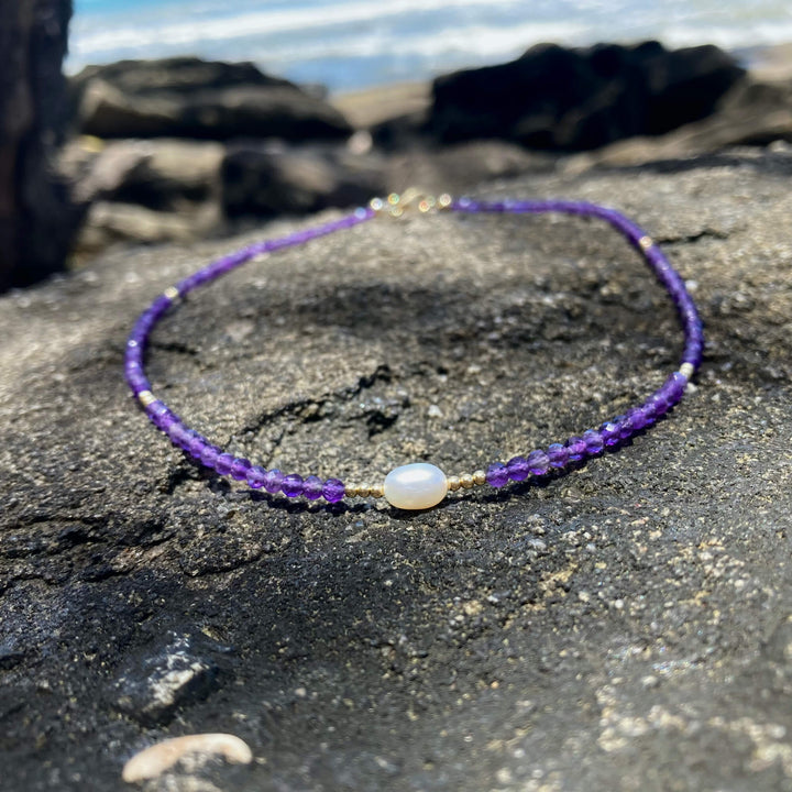 Amethyst, Pearl & Gold Necklace for healing