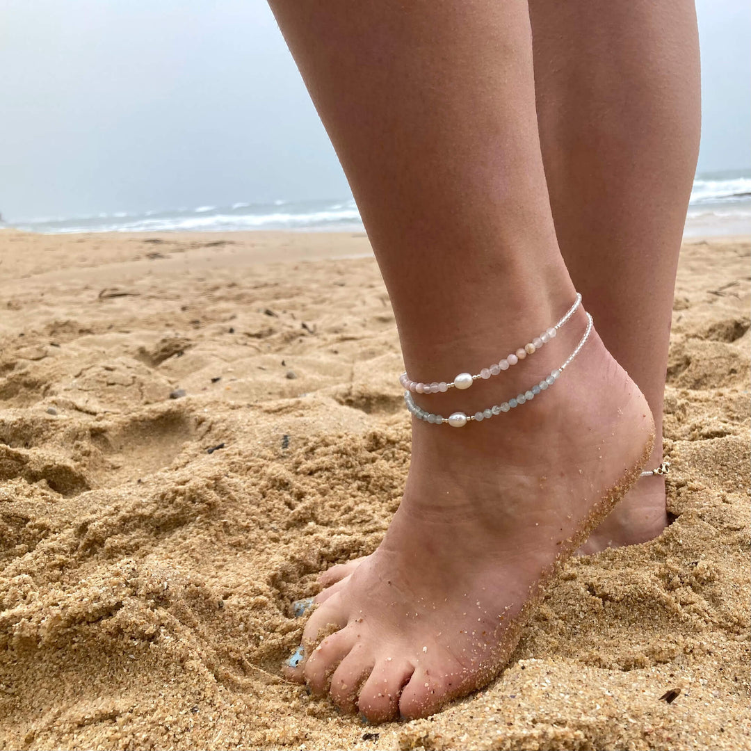 Aquamarine & Pearl Anklet