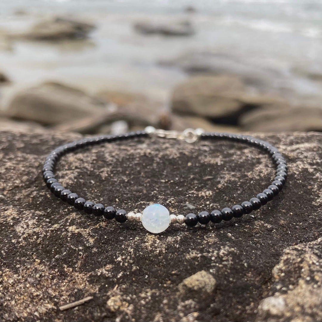 Black Tourmaline & Moonstone Anklet for comfort