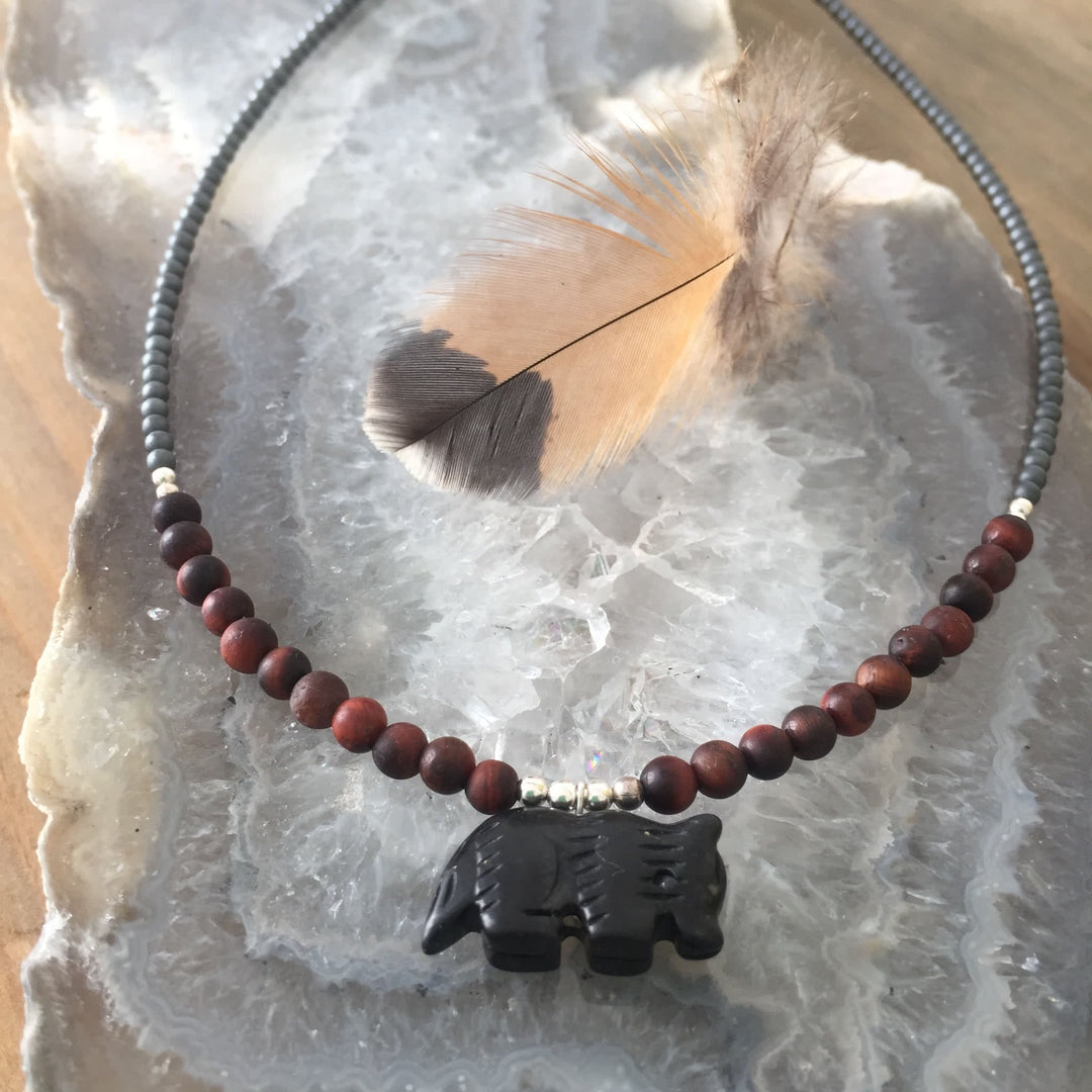 The Wolf Black Onyx and Red Tigers Eye Kids Necklace