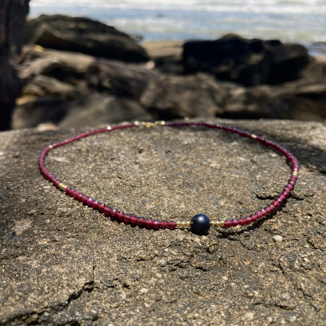 Garnet & Black Pearl Necklace for ladies