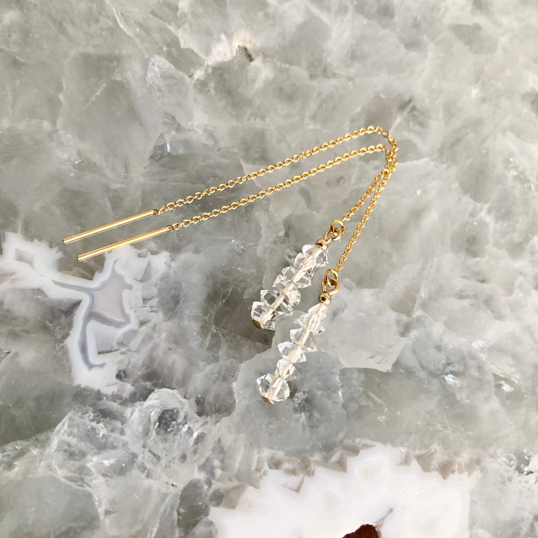Golden Seeker Of Light Herkimer Diamond Thread Earrings