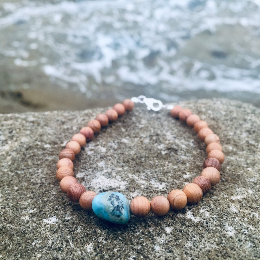 Healing Larimar & Natural wood Bracelet