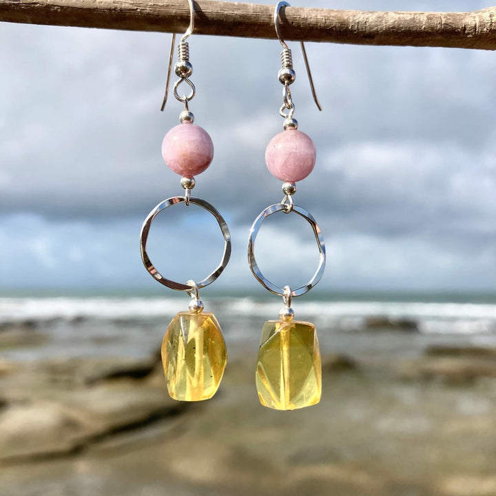Amber & Kunzite Earrings