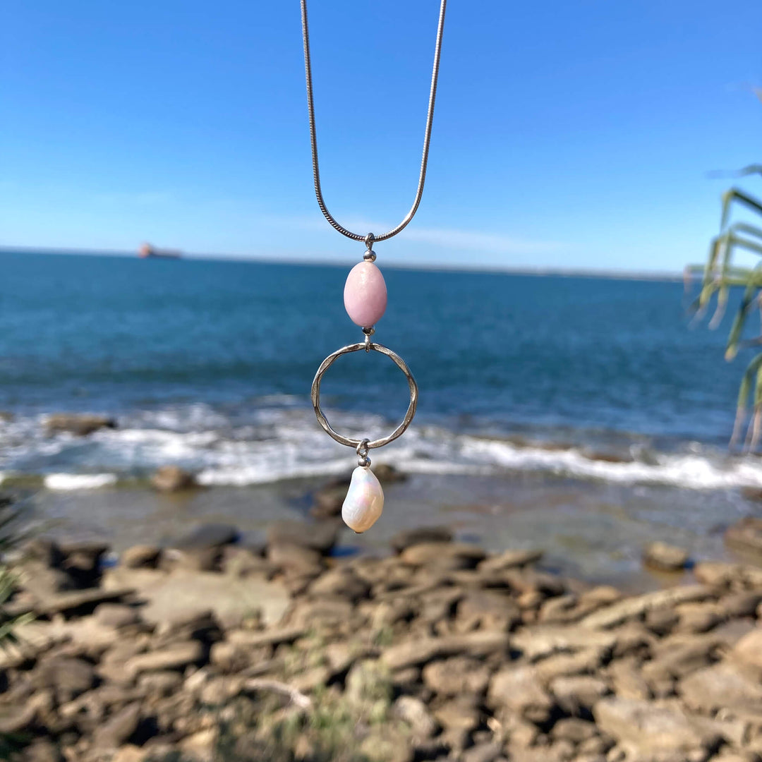 Kunzite & Pearl Pendant Necklace