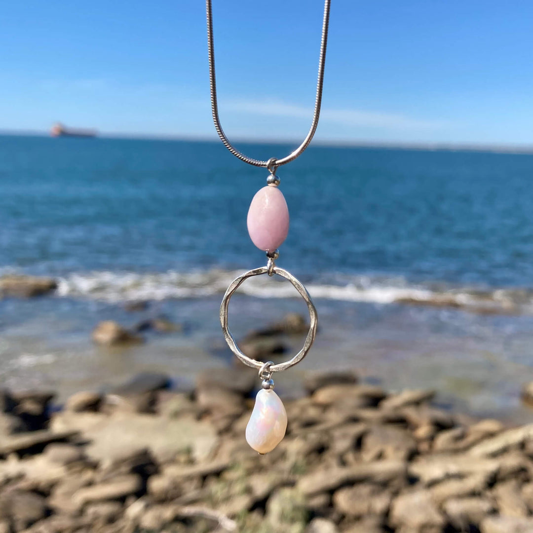 Kunzite & Pearl Pendant Necklace for women