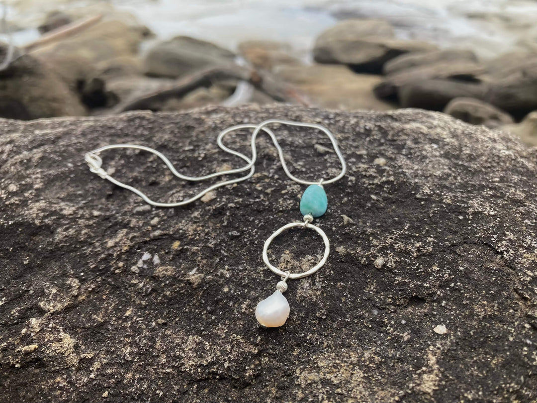 Larimar & Pearl Pendant Necklace