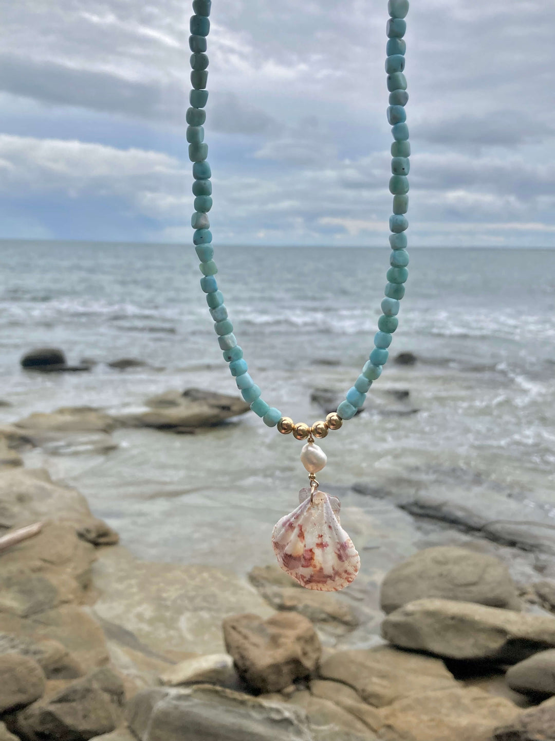 Atlantis Larimar Pearl & Shell Gold ladies Necklace