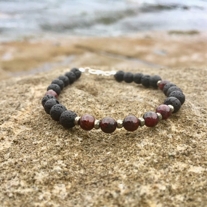 Lava stone garnet and pyrite diffuser bracelet