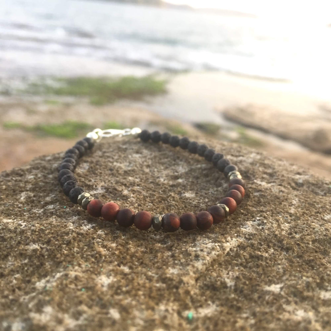 Red Tigers Eye, Pyrite & Lava Stone Diffuser Bracelet