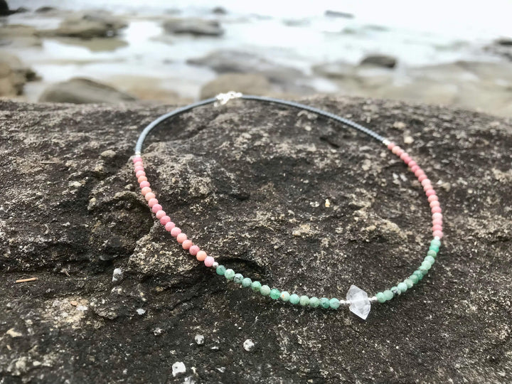 Rhodonite Emerald and Herkimer Necklace for support