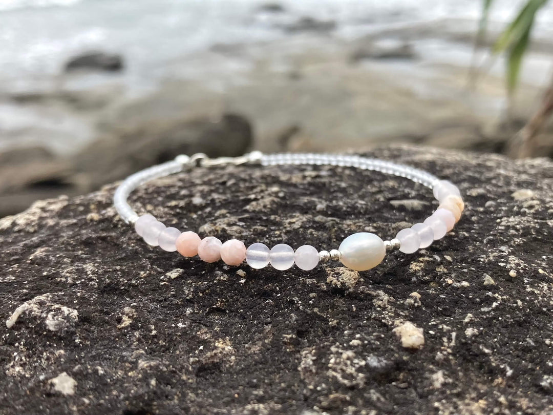 Pink Opal, Rose Quartz & Pearl Anklet for healing