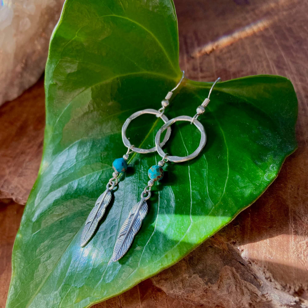 Turquoise & Feather Earrings