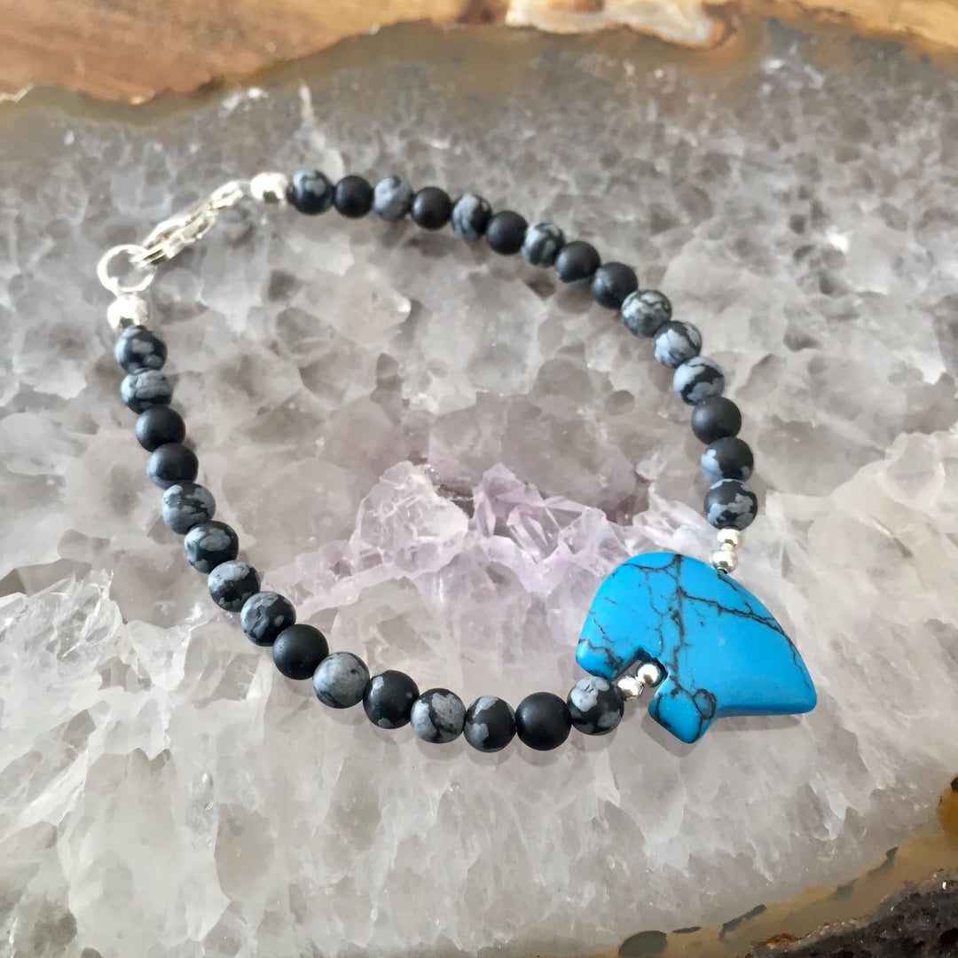 Kid's Lil Bear Howlite & Snowflake Obsidian Bracelet